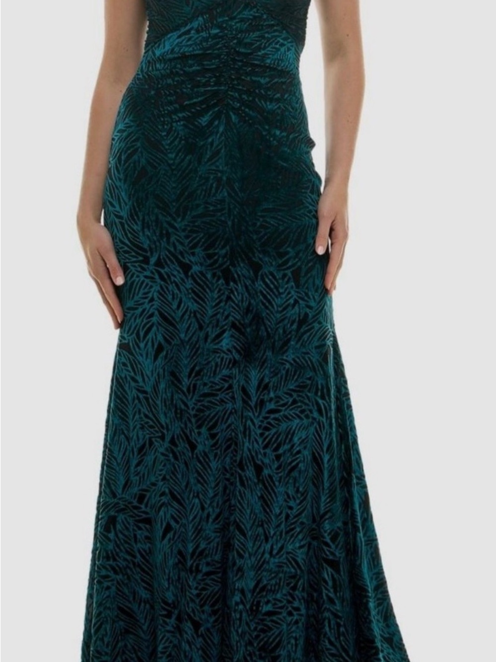 Taylor Teal off-shoulders Crisscross Evening Gown - Picture 11 of 12